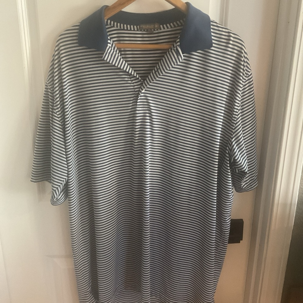 Peter Millar - Short Sleeve Navy Striped Men's Polo Shirt - Size X-Large
